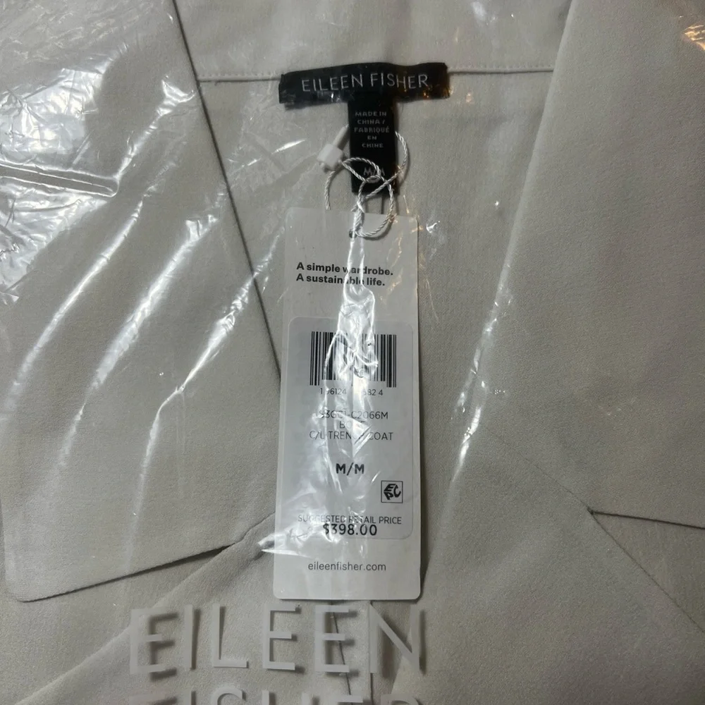 Eileen Fisher Bone Silk Georgette Crepe Trench Coat BNWTS $398.00 NEW BNWTS - Picture 12 of 15